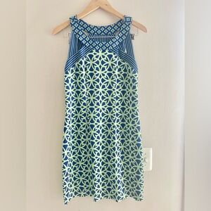 Gretchen Scott Green Blue Sleeveless Dress Geometric Pattern Women’s Sz Size S